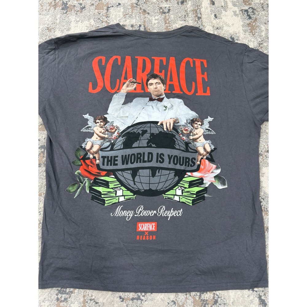 Scarface x Reason Mens XL T-Shirt The World Is Yours Tony Montana Graphic Black
